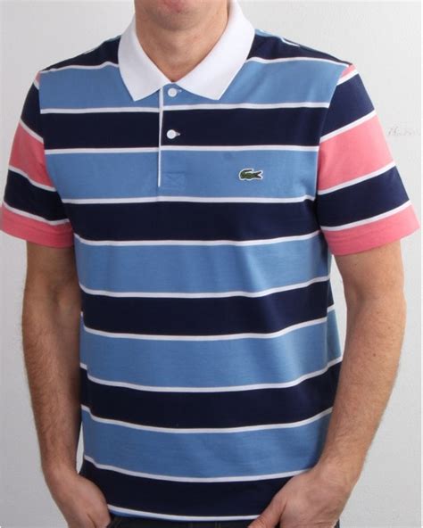 Lacoste Striped Polo Shirt Navy Pink S Casual Classics