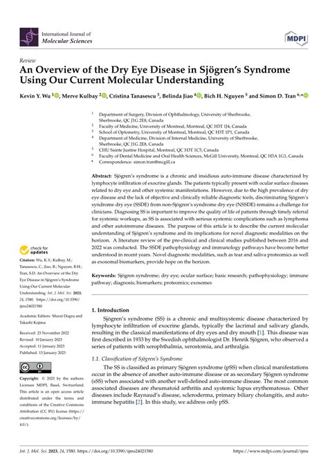 Pdf An Overview Of The Dry Eye Disease In Sjögrens Syndrome Using