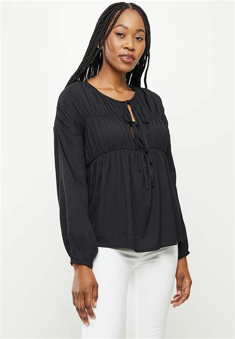 Tie Front Gathered Blouse Black Dailyfriday Blouses Superbalist