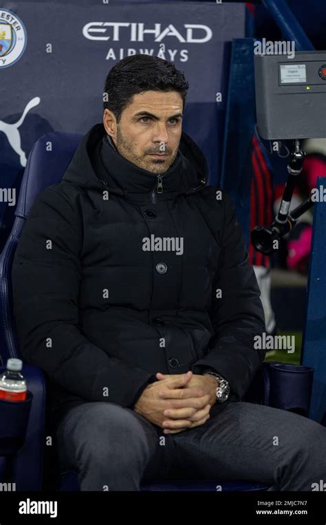 Manchester UK 28th Jan 2023 Arsenal S Manager Mikel Arteta Reacts