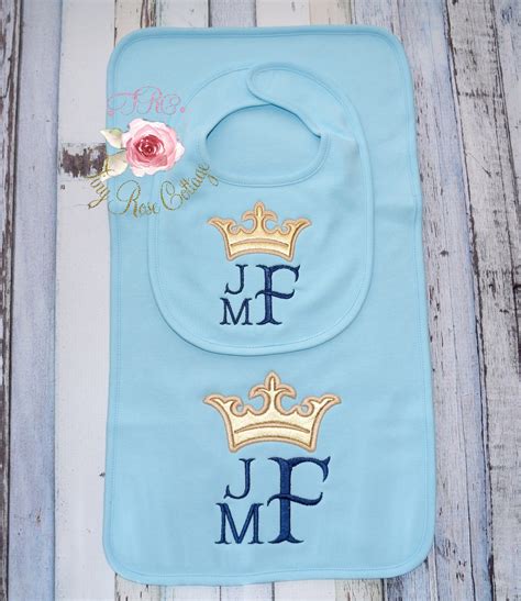 Monogrammed Baby Bib Or Burp Cloth With Crown Embroidered Etsy