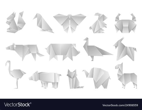 White origami animals geometric folded paper Vector Image