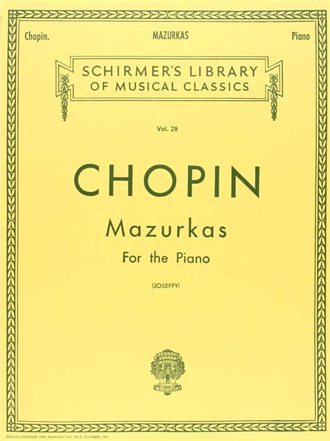 Frederic Chopin Mazurkas For The Piano Pf Schirmer Library Of Classics