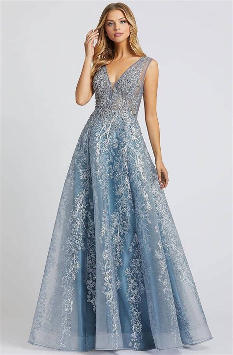 Mac Duggal Evening 20218d Frost Motif Illusion A Line Gown In 2020