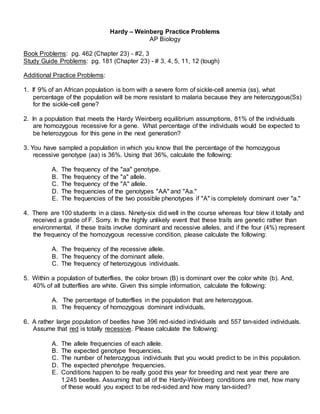 Hardy Weinberg Problems Pdf