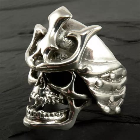 Er Silber Samurai Totenkopf Ring Skull Biker Herren Gothic Rocker