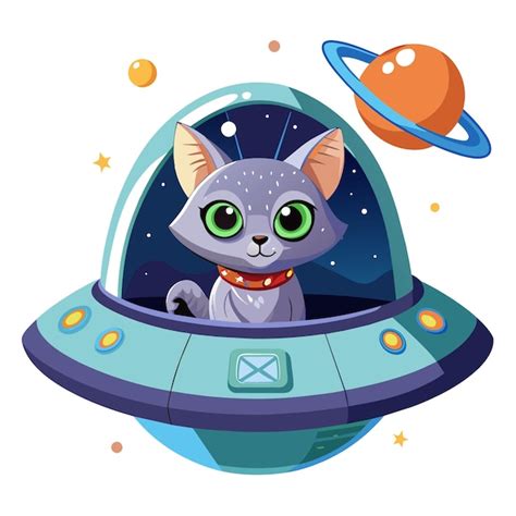 Un Gato En Una Nave Espacial Con Un Letrero Que Dice Gato Vector