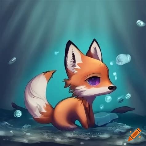 Chibi Baby Fox In Yellow Raincoat Under Rain In A Vibrant Fantasy