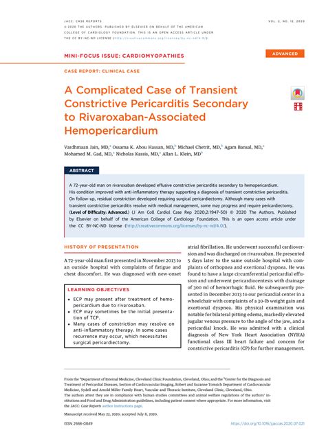 PDF A Complicated Case Of Transient Constrictive Pericarditis