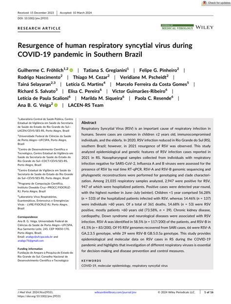 PDF Resurgence Of Human Respiratory Syncytial Virus During COVID 19