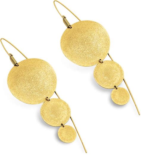 Stefano Patriarchi Golden Silver Etched Round Triple Drop Earrings