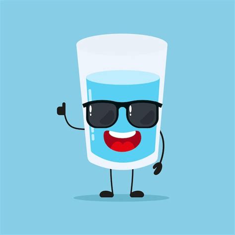 Premium Vector Cute Happy Water Glass Character Wear Sunglasses Funny