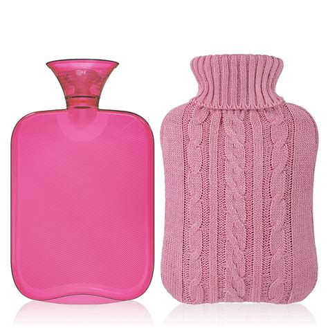 Hot Water Transparent Rubber 2L Therapy Bag Bottle W Pink Knitted Cover