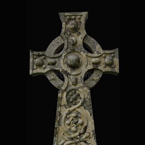 Ancient Celtic Cross In A Scottish Cemetery Isolated On Black