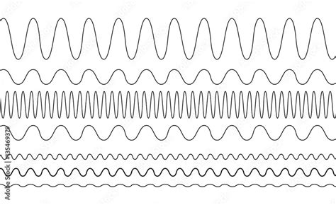 Sin Waves With Different Frequencies And Amplitudes Vector Graph Stock