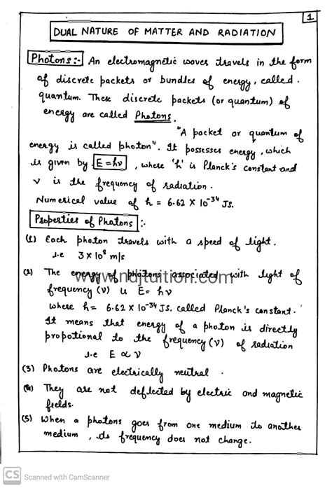 Dual Nature Of Matter And Radiation Handwritten Notes For Class 12 Physics