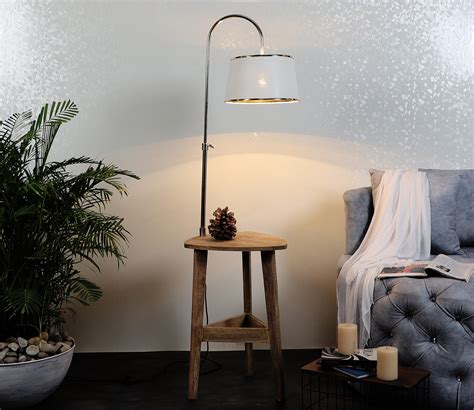 Buy Areum Fabric Shade Shelf Floor Lamp With Wood Base White At