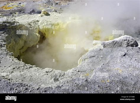 Nature Of Kamchatka Sulfur Fumarole In Crater Active Mutnovsky Volcano