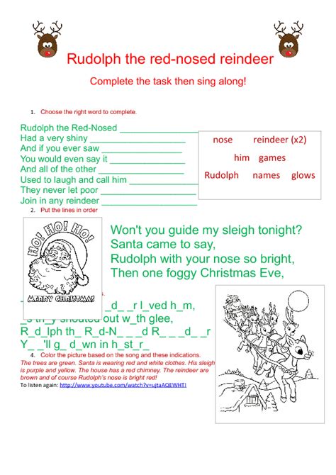 Song Worksheet: Rudolph the Red-Nosed Reindeer