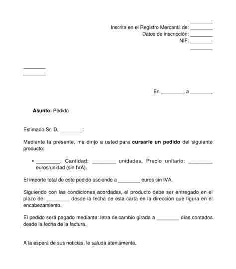 Carta Comercial De Pedido Modelo Formato Word Y Pdf