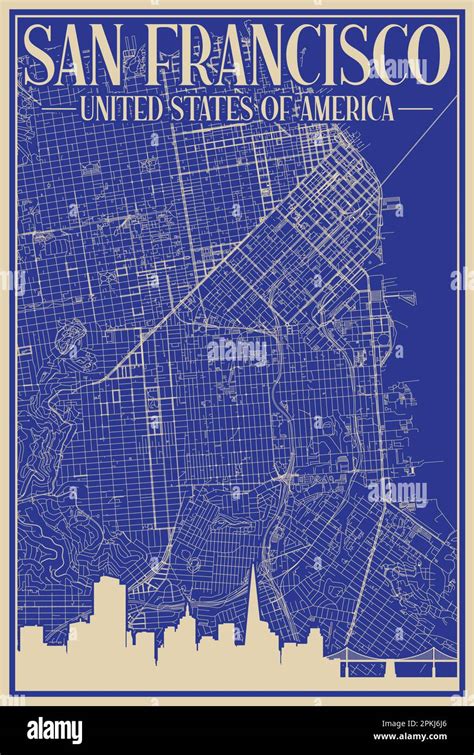 Road Network Poster Of The Downtown San Francisco United States Of