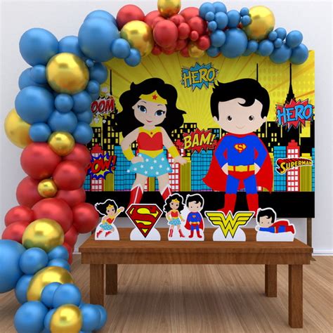 Painel De Festa Superman E Mulher Maravilha Cute Produtos Elo