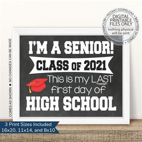 Printable Im A Senior Last First Day Sign Red Banner School Signs