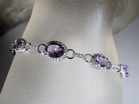 Amethyst Bracelet Genuine Purple Amethyst And Cubic Zirconia Accented