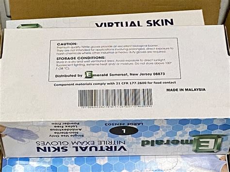 Emerald Virtual Skin Nitrile Gloves Size Large Lg L Box Of 100 Etsy