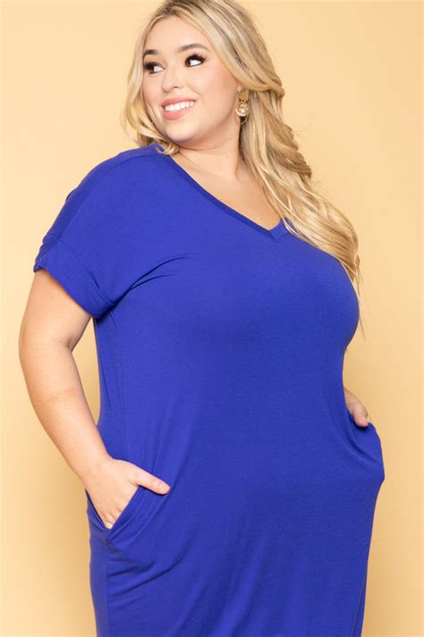 Zenana Plus Size Basic T Shirt Dress Royal Blue In Good Quality