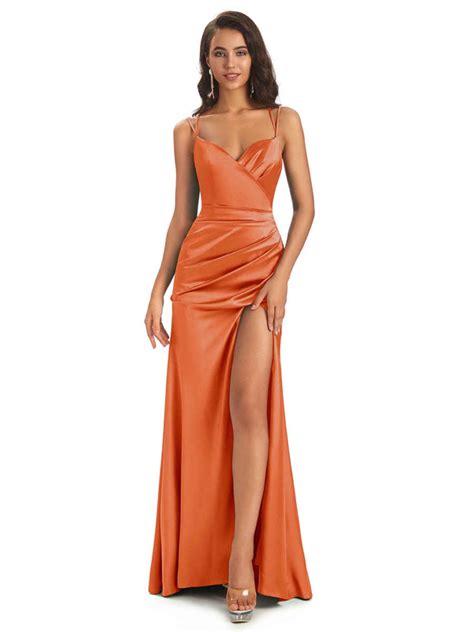 Sexy Soft Satin Side Slit Spaghetti Straps Floor Length Mermaid