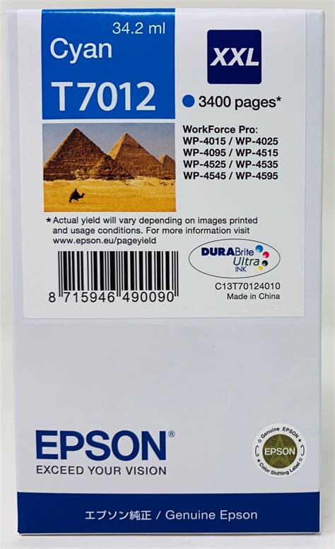 Epson T7012 Cartridge Original Cyan XXL Workforce Pro WP 4015 4025 4515