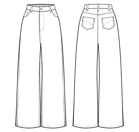 Premium Vector Highwaisted Baggy Wideleg Jeans Flat Technical Drawing