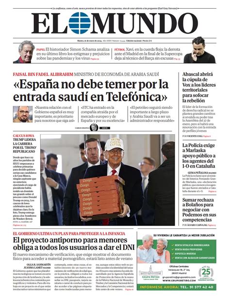 Front Page Of EL MUNDO On Tuesday January 16 2024 Teller Report