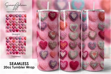 Knitted Hearts 20oz Skinny Tumbler Wrap Graphic By Simone Balman Art · Creative Fabrica