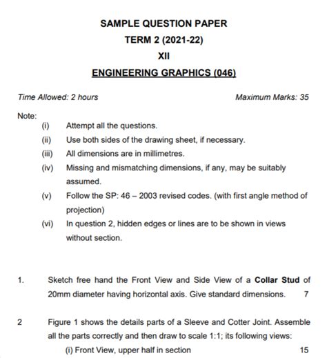 Cbse Class 12 Term 2 Engineering Graphics Sample Question Papers 2021