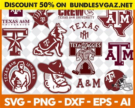 Texas A M Aggies Svg Clipart Bundlesvgdfxpngcutting Etsy