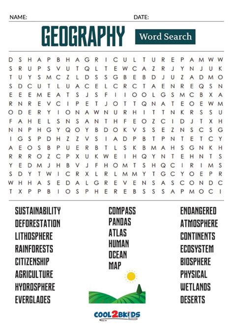 Printable Geography Word Search Cool2bkids