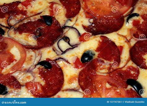 Diablo Pizza With Olives Smoked Sausage Stock Image Image Of Fresh