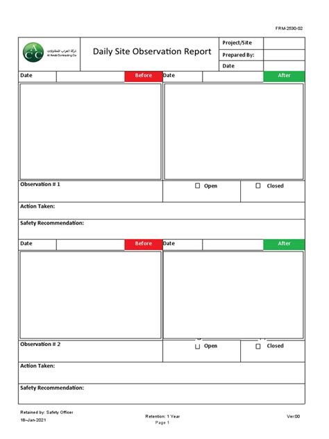 Frm 2530 02 Daily Observation Report Form Ver 00 Pdf