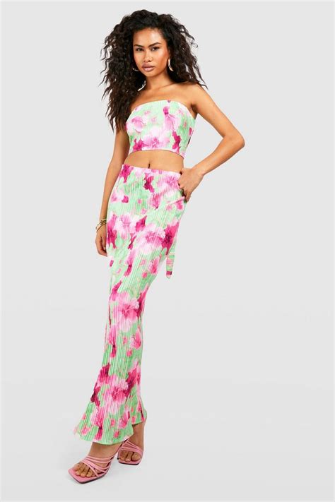 Floral Tie Detail Bandeau And Maxi Skirt Boohoo Au