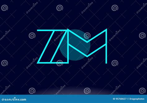 Zm Z M Blue Line Circle Alphabet Letter Logo Icon Template Vector