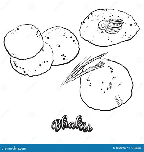 Bosquejo Dibujado Mano Del Pan De Bhakri Ilustración Del Vector