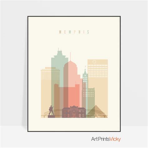 Memphis Art Print Memphis Skyline Poster Memphis Tennessee Etsy