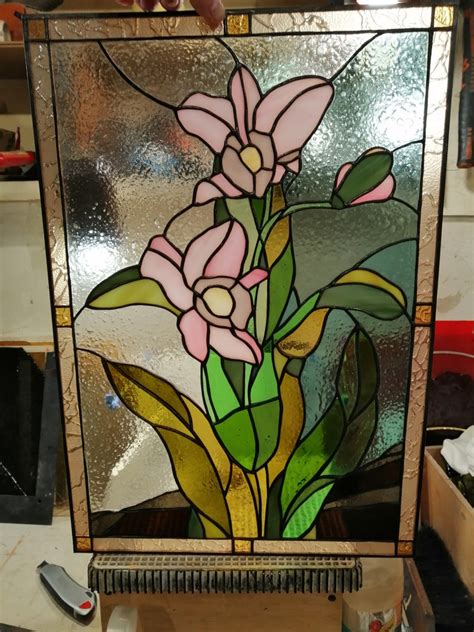 Orchid Cattleya Flower Stained Glass Panel Suncatcher Etsy