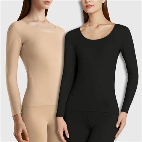 New Women Seamless Thermal Underwear Set Brushed Round Neck Clothes Tops Tights Autumn Winter