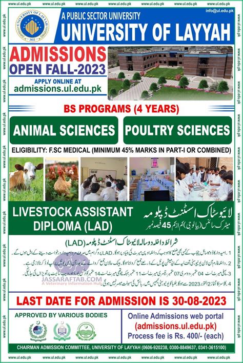 University Of Layyah Admissions یونیورسٹی آف لیہ میں بی ایس اینیمل