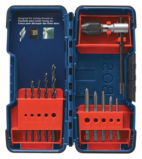 BOSCH, 11 Pieces, 5/16"-18 Smallest Thread Size, Drill Bit and Tap Set ...