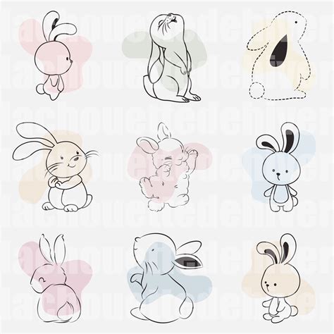 Collection 2 Cute Rabbit Bunny Doodle Cartoon Tattoo Sticker Art Design ...