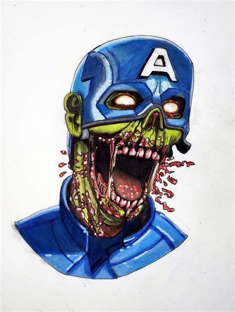 Captain America Zombified Drawing By Tyler Vevea Doodle Addicts